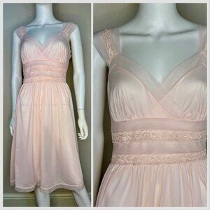 Vintage 1950s Pastel Pink Nightgown, Gotham Red Stripe Size Small